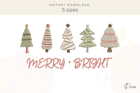 Merry Bright Christmas Trees Embroidery
